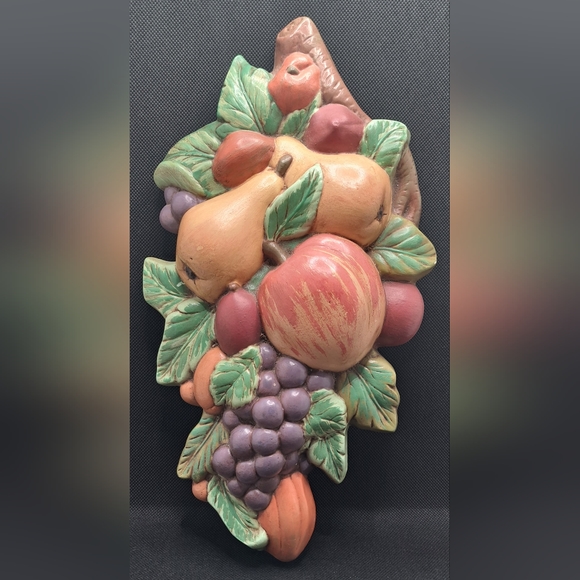 Vtg Vegetable Fruit Ceramic Pottery Wall Hanging Plaque Mid Century Pears 1968 - Picture 2 of 11